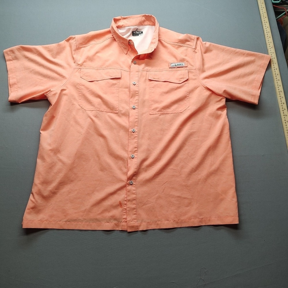 Habit Solar Factor Shirt Mens XXL Orange Solid Short Sleeve Button Vented